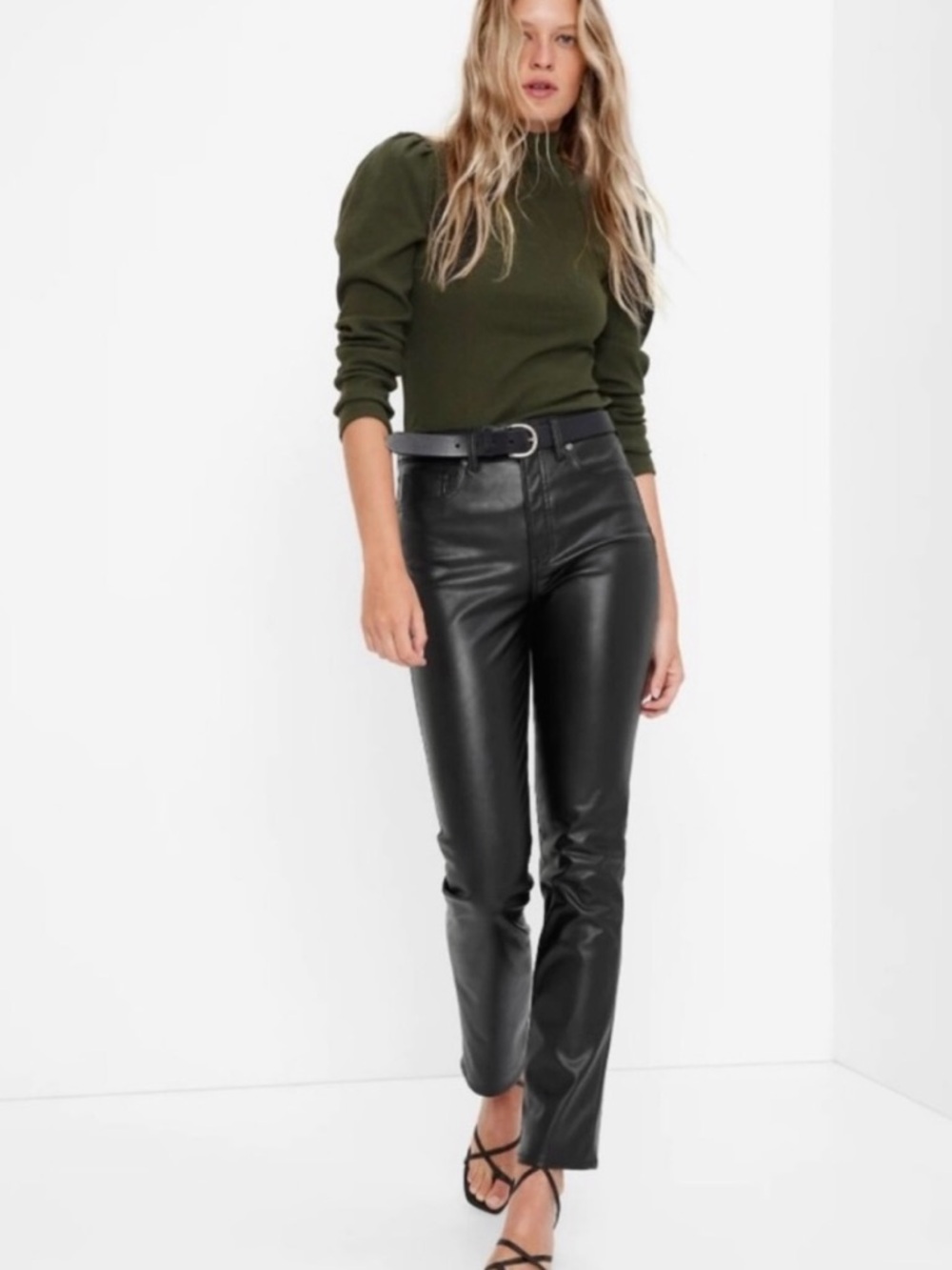 Gap black Vintage slim high rise faux leather sleek polished pants size 16